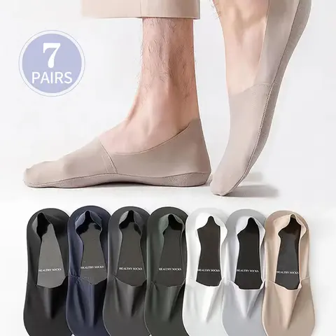 Men's 7 Pairs Solid Invisible Socks, Anti-slip Breathable Comfortable Socks for Daily Wear, Multi-pack Casual Socks for Men, Plain Invisible Socks, Sock Packs