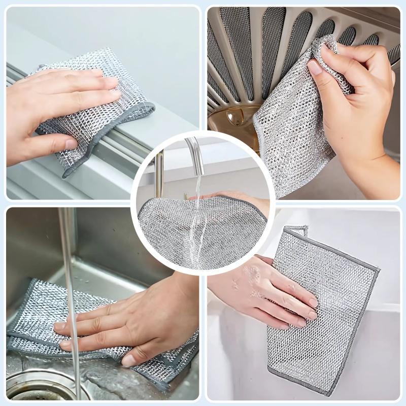 20 Counts Non Scratch Wire Dishcloth Multipurpose Wire Dishwashing Rag Metal Scrubbers for  for Wet and Dry Cleaning, 2-Layer Kitchen Cleaning Cloth Cleaning Tool