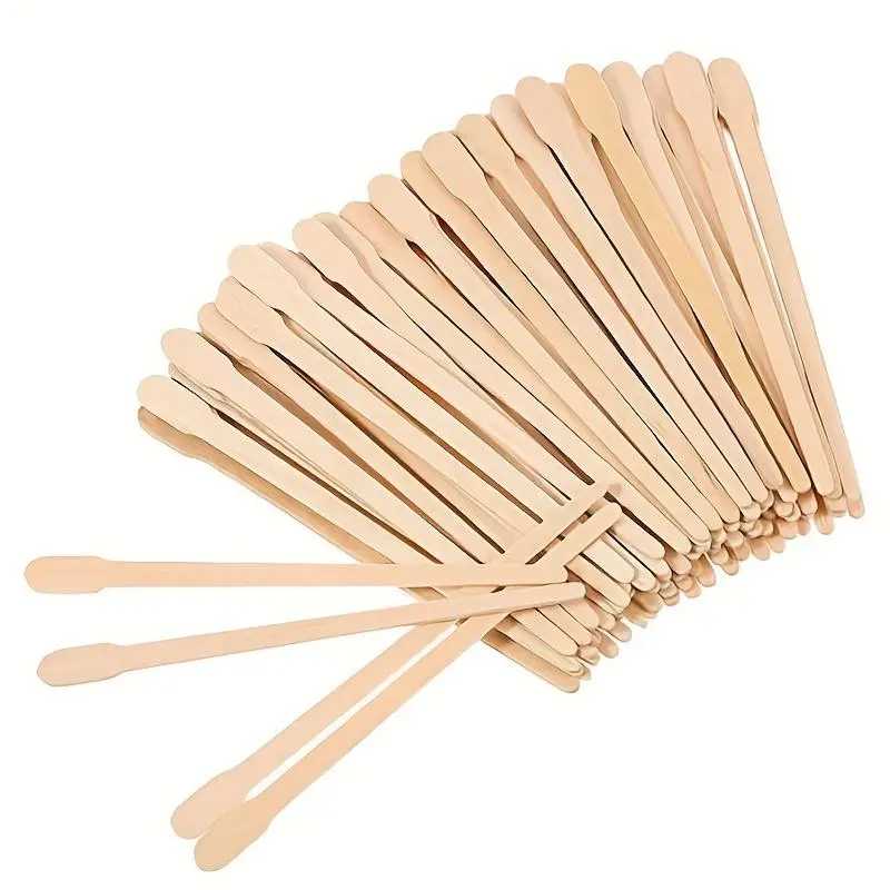 100pcs Premium Wooden Wax Sticks for Women - Disposable, Alcohol-Free Hair Removal & Depilation Spatulas for Face & Eyebrows, Smooth Light-Colored Wood