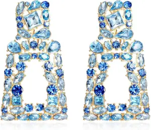 Chunky Geometric Rhinestone Dangle Earrings for Women – Bold Rectangle Statement Drop Earrings, Gift-Boxed Fashion Jewelry