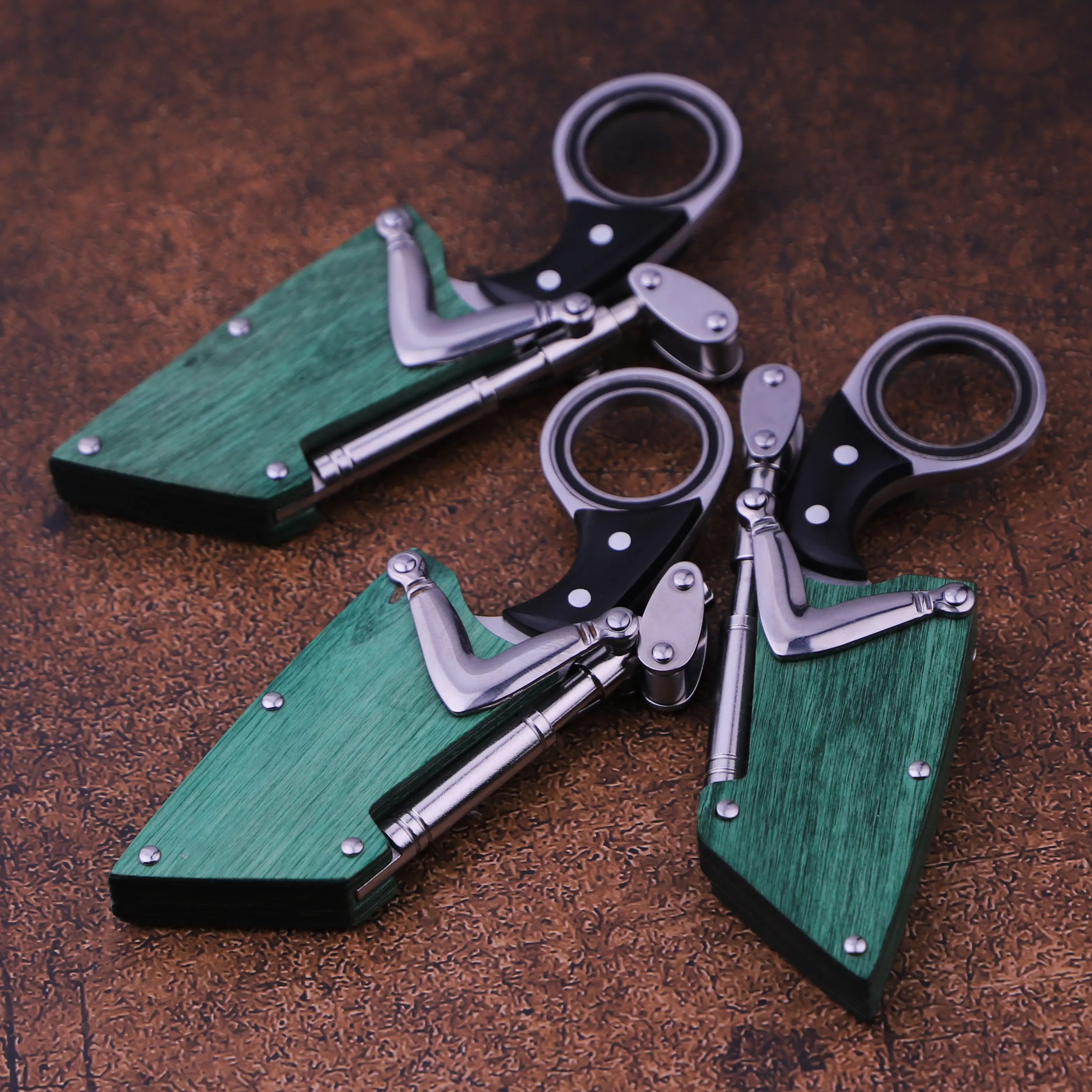 Ergonomic Adult Folding Tool Knife - Creative Rotating Ring Handle, Green Sandalwood Sheath, Mirror-Polished Short Stainless Steel Steak Knife with Double Rivets, Gift Box-Included Father's Day Gift for Kitchen Tea Opening, Travel, Folding Tool Knives