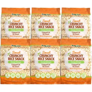 Jayone Sweet Crunchy Rice Snack Honey Ginger, 6 Pack, 2.8 oz Bags, Gluten Free Vegetarian Crispy Rice Snack