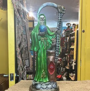 19-in Green Charged Santa Muerte Religious Statue, Home Decor, Room Decor for Home Supplies