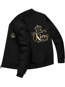 Fashion Trendy Men's Crown Letter Print Jacket for Daily Casual Gatherings and Versatile Wearing