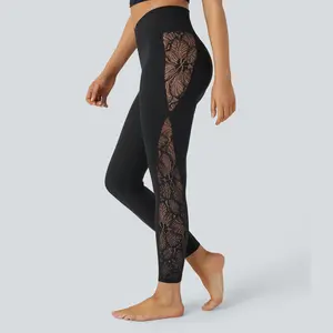 Halara SoftlyZero™ High Waisted Crossover Contrast Lace Pocket Yoga Leggings-UPF50+