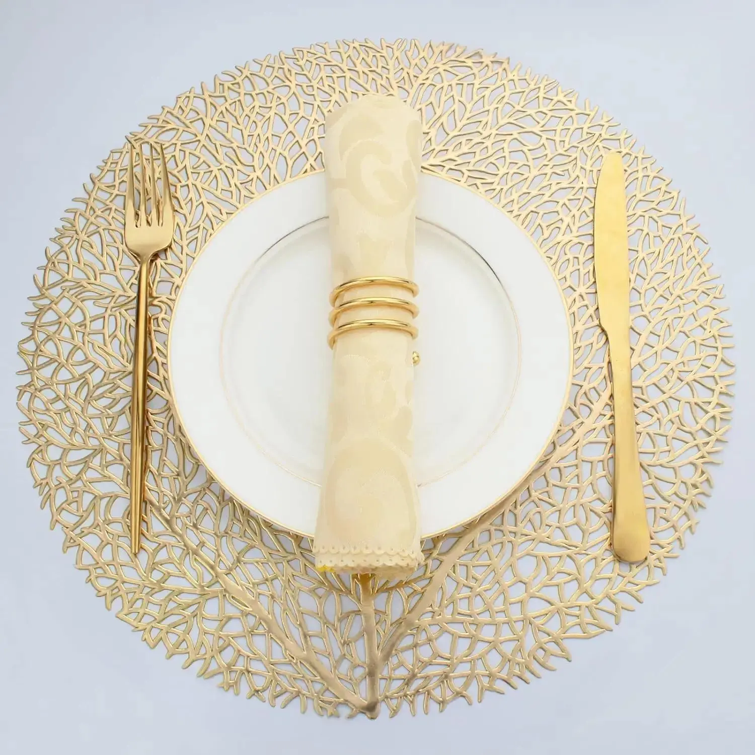 6 PCS Round Placemats for Table Decoration, Household Placemat, Kitchen Decorative Placemat, Pressed Vinyl Leaf Design for Christmas & Thanksgiving Parties Table Mat