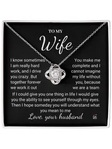 To My Wife Love Knot Necklace with Message Card and Gift Box Valentine’s Day Gift for Wife,Anniversary/Wedding/Christmas/Birthday
