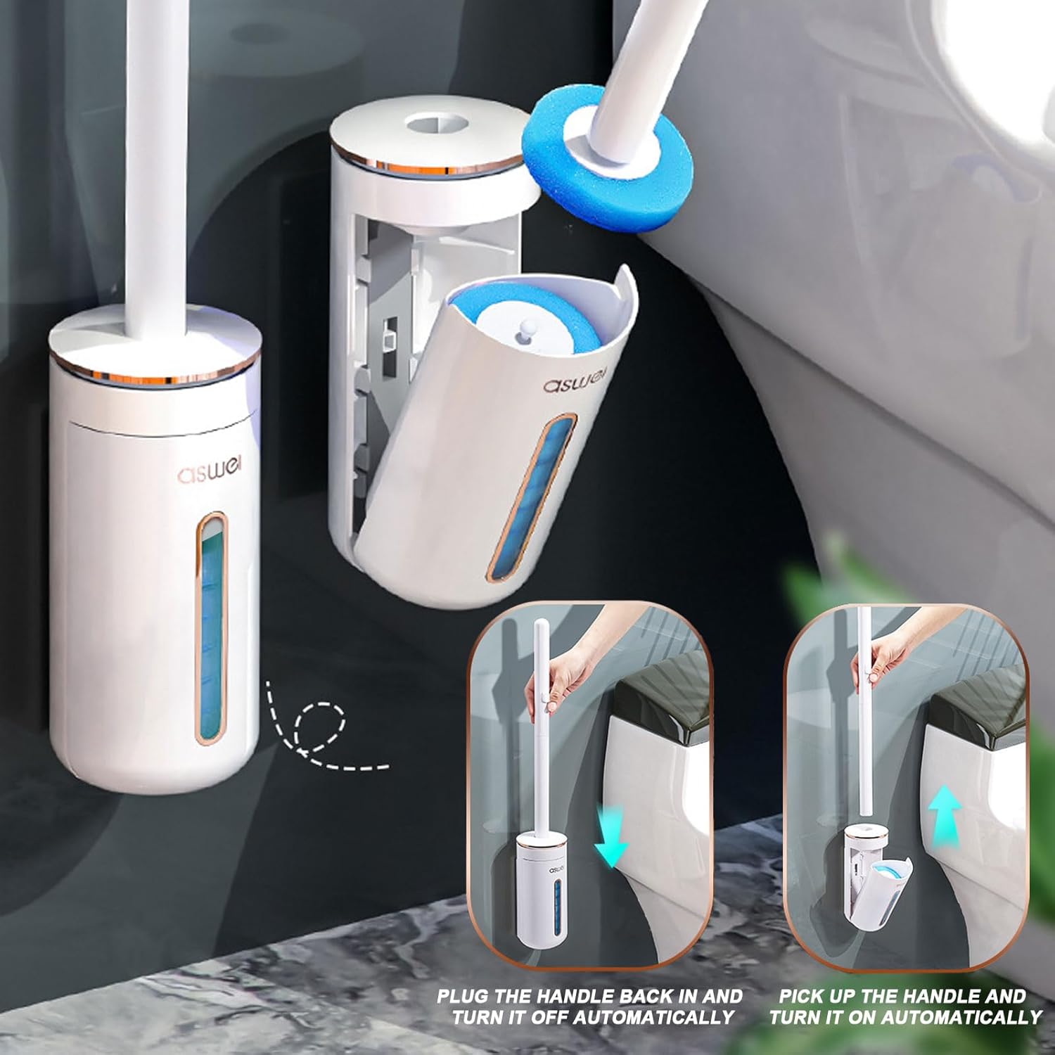 Disposable Toilet Brush, Toilet Bowl Wand Holder Set with 24PCS Cleaner Refills, Bathroom Cleaning System for Sink Bathtub Drain Wash Basin Urinal，Wall-Mount Scrubbing Toilet Brush Bathroom Cleaning Kit，Mother's Day