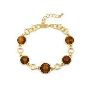 Mytys Link Bracelet for Women Cubic Zirconia Lobster Clasp Gold Plated Durable Stylish Vintage Luxury Style Stainless Steel Twisted Cable Wire Design