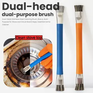 Dual-Head Stainless Steel Cleaning Brush, Blue &, Multi-Purpose for Stove and Circuit Board Gaps, Essential Home Cleaner