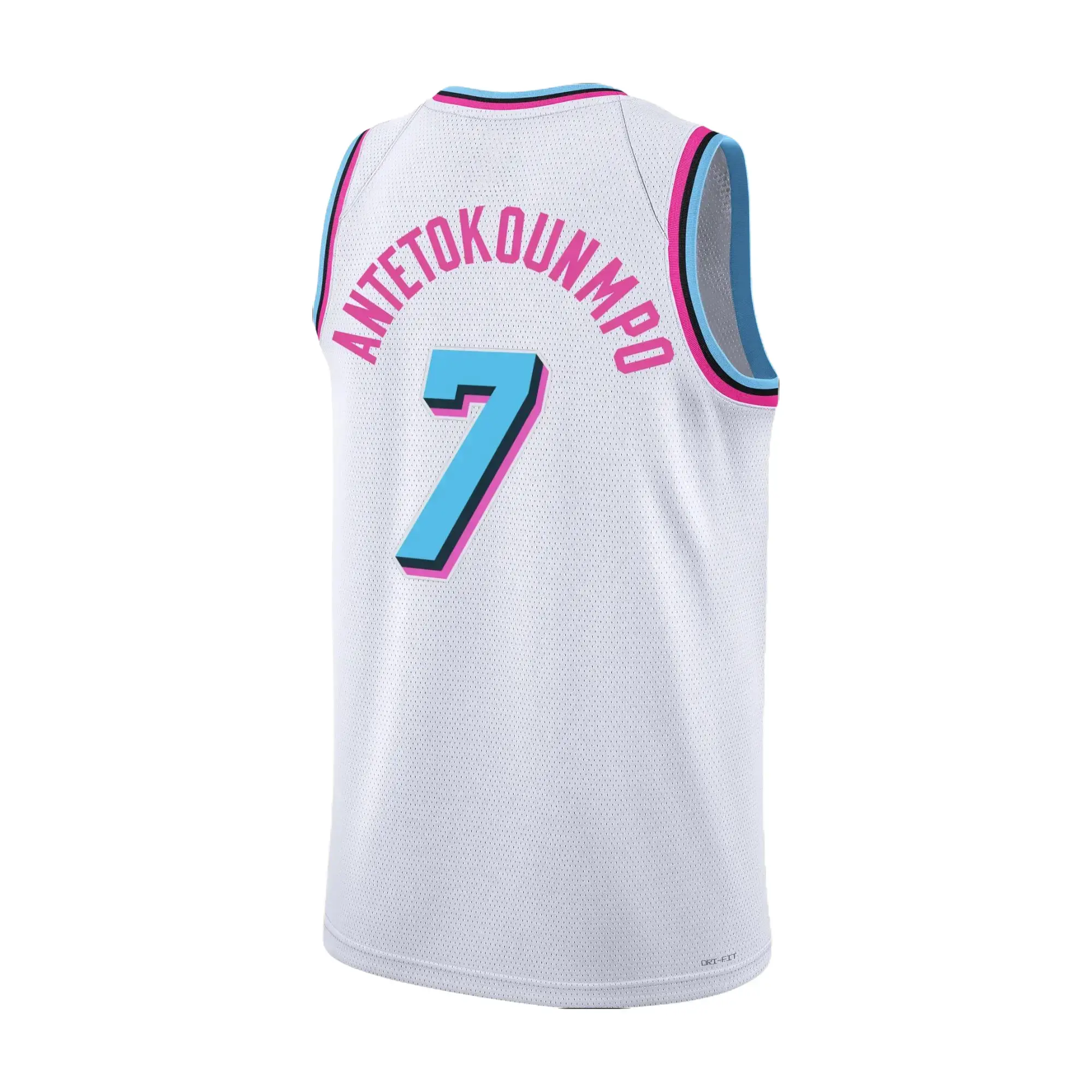 2026 Antetokounmpo #7 White Swingman Basketball Jersey – Pink Blue Accent Full Logo Fan Edition Sleeveless Jersey