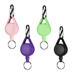 Pastel Color Retractable Keychain, 1 Count Portable Badge Holder with Detachable Carabiner, Identification Badges & Supplies for Office, School, Outdoor, Badge Reels Retractable