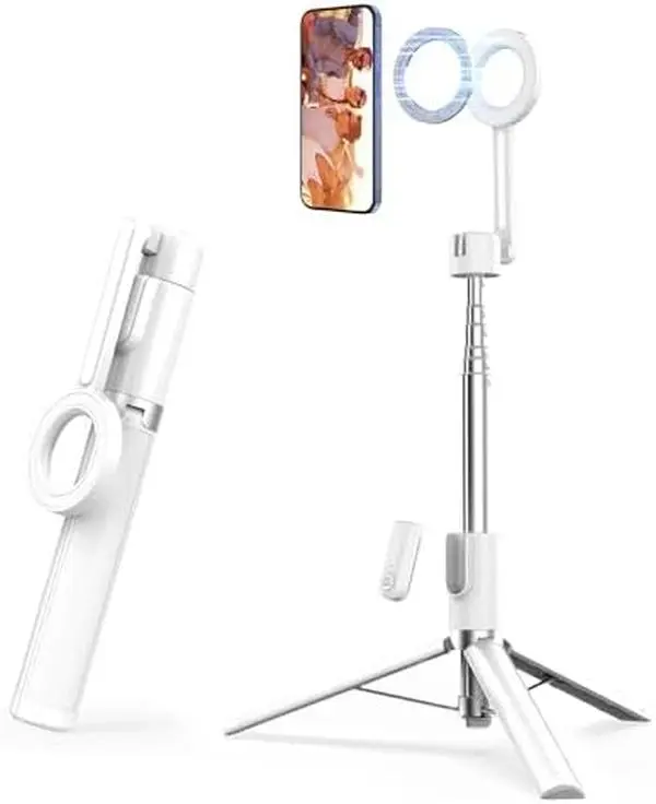 Vimitty Magnetic Selfie Stick Tripod with Remote 54" Phone Tripod Compatible with MagSafe Fit for iPhone 12/13/14/15 Series Magsafe Case and Other Phones with Metal Ring