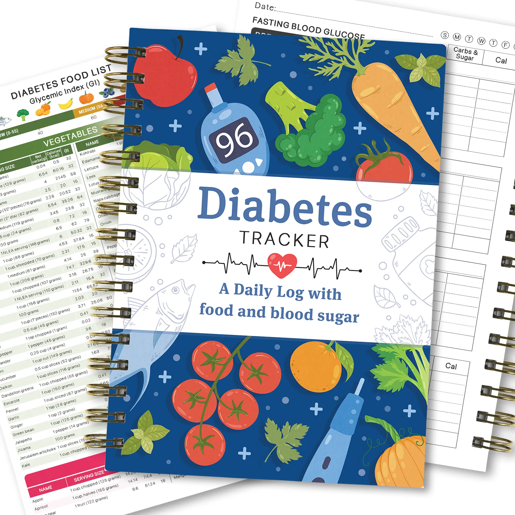 Diabetes Tracker for Type 1 & Type 2, A Daily Log with Food and Blood Sugar, A5 Spiral Blood Sugar Tracker with Diabetes Food List, Glycemic Index Chart, Meal Planner, Glucose, Insulin, Carb & Medication Record Journal