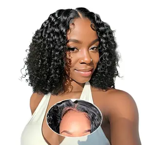 Deep Wave Curly Wigs Human Hair Wet Short Bob Glueless Wigs Ready To Wear 4x4 HD Lace Closure Wig For Women Pre Plucked 180% Density Natural Look