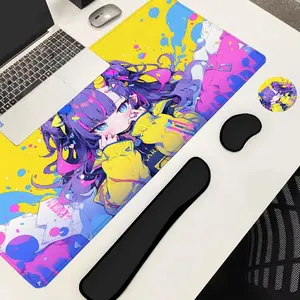 Anime Girl Pattern Mouse Pad Set, 4 Counts/set Mouse Pad & Keyboard Wrist Rest & Ergonomic Mouse Pad & Coaster, Desk Accessories for Home Office Gaming