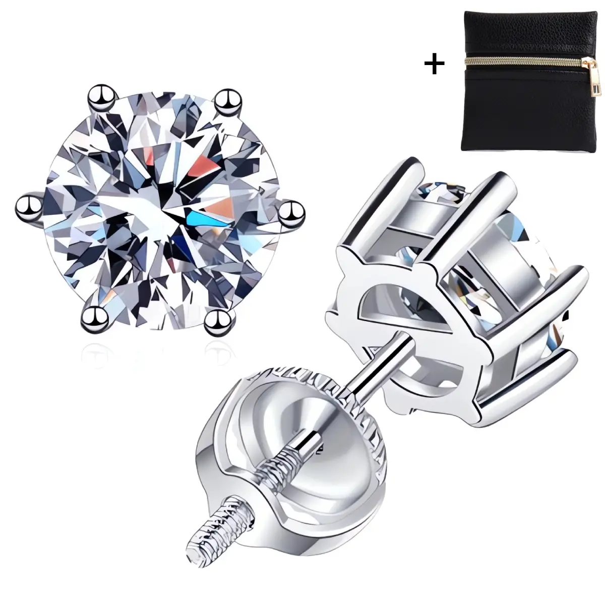 [Unisex] Synthetic Moissanite Stud Earrings 0.5ct-2ct D Color VVS1 Hypoallergenic Classic Six-Claw Screw Back Stud Earrings for Women Men