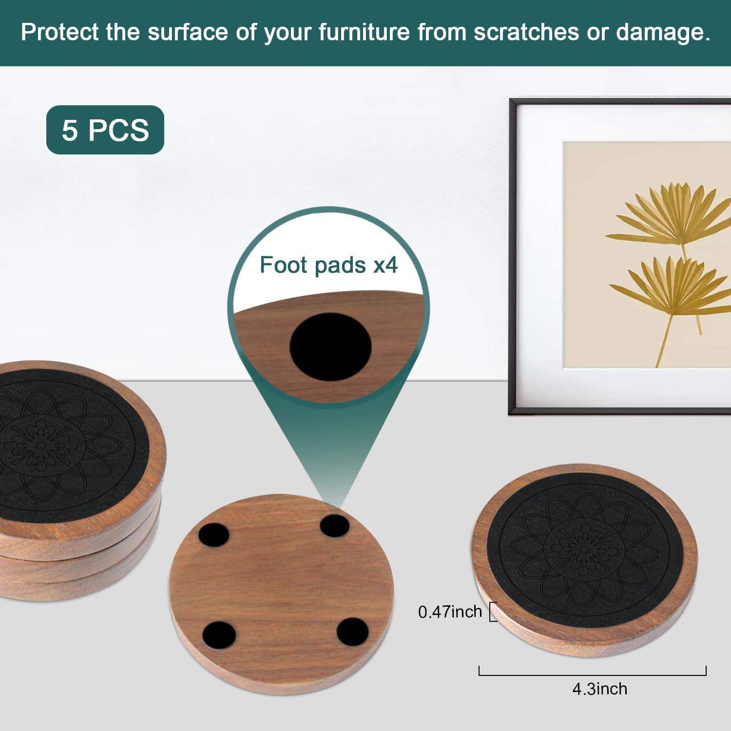 Wood Coasters for Drinks, Absorbent Coaster Sets of 5, Drinks Coasters for Coffee Tabletop Protection, Non-Slip, Non-Stick, Suitable for Kinds of Cups Wooden Table Drink, 4.3 Inches Black