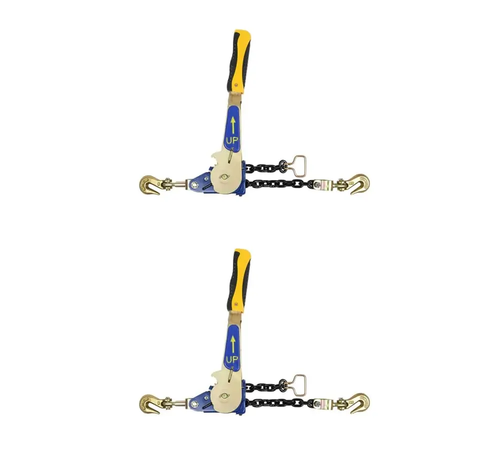2 Pack 5/16"-3/8" Easy Ratchet Chain Binder with Grab Hooks & 5400 lbs WLL - Heavy Duty Tie Down Ratchet Load Binder for Flatbed Trailers & Trucks