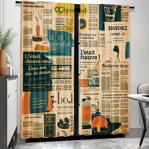 Vintage Newspaper Print Curtains Set, Fashionable Rod Pocket Window Drapes, Home Decoration Curtain, for Bedroom & Living Room, Comfortable Atmosphere, Easy Installation