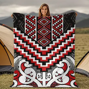 Māori Tuku Tuku Red Patterns Travel Blanket Sofa Bed Car Office Camping Creative Gift All Seasons Cover