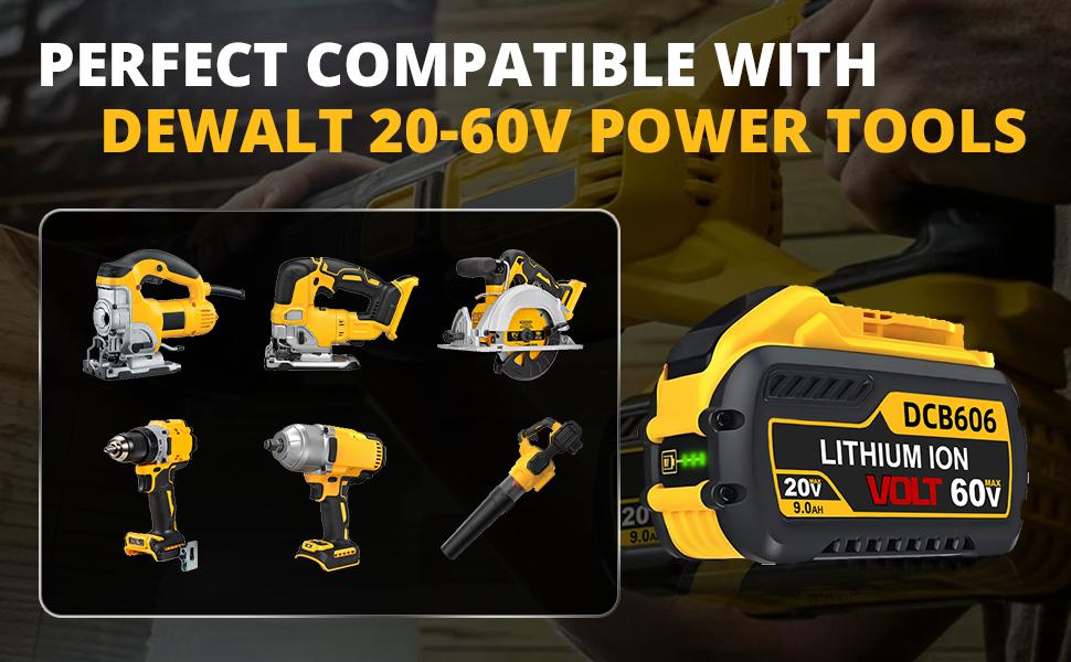 2 Packs 9000mAh 20V/60V MAX Replace for DeWalt DCB606 DCB609 DCB612 Battery Compatible with DeWalt 20V/60V 9.0Ah Batteries, Chargers and Power Tools
