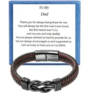 Mens Gift Leather Infinity Bracelet, Braided Leather Bracelet Stainless Steel Engraved with Love You Forever Jewelry Gifts for Dad Husband Brother Boyfriend Son 7.5/8/9 Inches