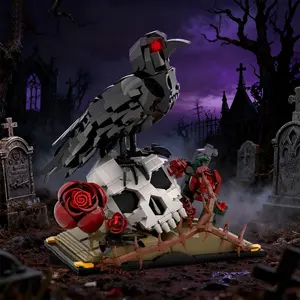 Crow Skull Flower Building Block Toy, Gothic Creative Model Decoration, Halloween Christmas Gift Set, DIY Assembly Kit