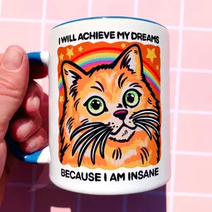 Funny Orange Cat Mug Gift Unhinged Humor Mental Health Affirmation Ironic Mug Meme Gift for College Student New Apartment Gift New Job Cup