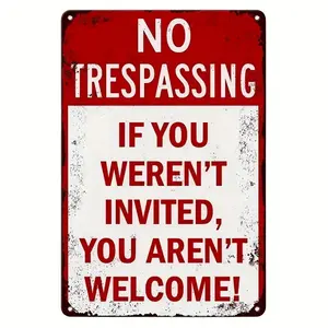 Vintage-Style Metal Wall Art Sign - 30x20" Waterproof & Weather-Resistant Iron Decor with "No Trespassing" Warning - Rustic Red Background & Black Text - Perfect for Home, Bar, Cafe, for Man Cave, Garage, Farmhouse, Metal Wall Art Decor, Hand