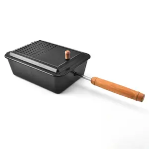 Indoor Stovetop Smoker Box with Detachable Natural Wood Handle, Portable Food Smoking Kit for Meats, Cheese, and Vegetables, Heat-Resistant Food-Grade Plastic Smoke Infuser with Ventilated Lid, Compact Kitchen Gadget for Infusing Rich Smoky Flavor,
