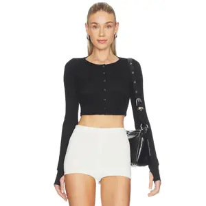 Michael Lauren Yosef Snap Front Crop Top in Black