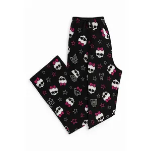 Gothic Skull Bow Pajama Pants – Black & Pink Star Print Sleepwear for Women