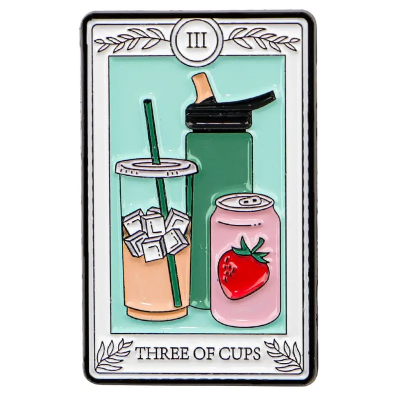 "There of cups" Tarot Enamel Brooch Pin, Alloy Brooch Pin, Illustrative Style Badge, Collar Decoration, Clip, Fashion Accessory Gift for Backpacks and Clothing, Flower Brooch, Floral Pins, Enamel Lapel Pins