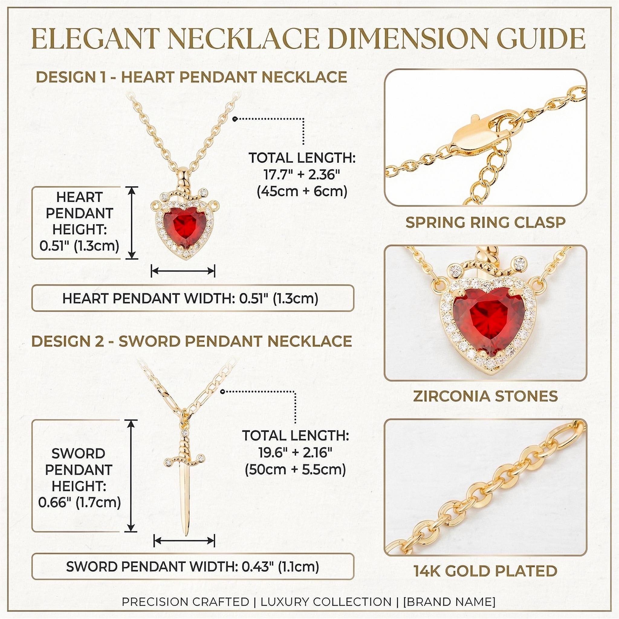 MEIITRUE 14K Gold Plated Heart Pendant Necklaces for Women Men, Zirconia Dagger Cross Pendant Necklace, Elegant Jewelry Gift for Couples MEIITRUE 14K Gold Plated Heart Pendant Necklaces for Women Men, Zirconia Dagger Cross Pendant Necklace, Elegant Jewelry Gift for Couples