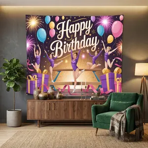 1pc Sports Celebration Wall Hanging, Soft Polyester Fabric Mural for Dorm Room Home Office Reading Nook Entrance Ceiling, Festive Happy Birthday Wall Decor