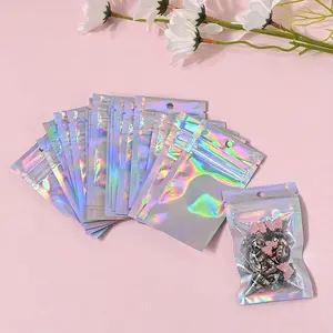40 fashionable and cool laser pearl self sealing PE sealed bags, reusable dust-proof rainbow colored jewelry bags, party packaging tape