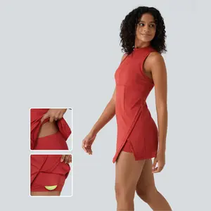 Halara Zipper Racerback Split Side Pocket 2-Piece Mini Tennis Active Dress