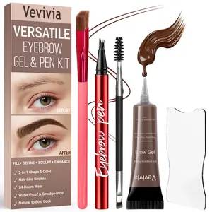 Vevivia Waterproof Brow Kit, High-Pigment Eyebrow Gel & Hair-Like Liquid Brow Pen for Fuller, Bold, Feathered Brows, Includes 4D Angled & Spoolie Brushes