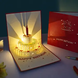 3D Pop Up Birthday Card,Warming LED Light Birthday Cake Music Happy Birthday Card Postcards Pop Up Greeting Cards Happy Birthday Cards Best for Mom,Wife,Sister,Boy,Girl,Friends 1 Pack