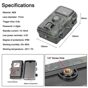 16MP 1080P Portable Day Night Photo Video Taking Trail Camera Multi-function Outdoor Huntings Animal Observation House Monitoring Camera Photo Video Taking IP66 Waterproof with 38 Lights Camera