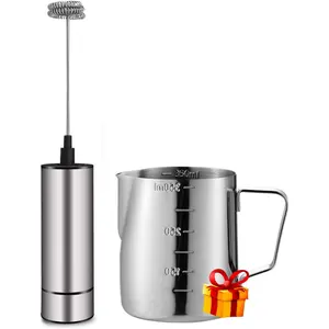 Milk Frother Handheld Battery Operated, Coffee Frother for Milk Foaming, Latte/Cappuccino Frother Mini Frappe Mixer for Drink, Hot Chocolate, Stainless Steel Silver