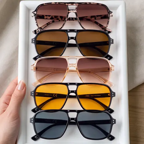 Unisex 5-Pack Full Rim Retro Oval Polarized Sunglasses - Trendy Vintage Style, Double-Bridge Pilot Design, UV400 Resin Lenses, Classic Shades for Women, Stylish Accessories for Outdoor Cycling, Driving & Daily Shades Look