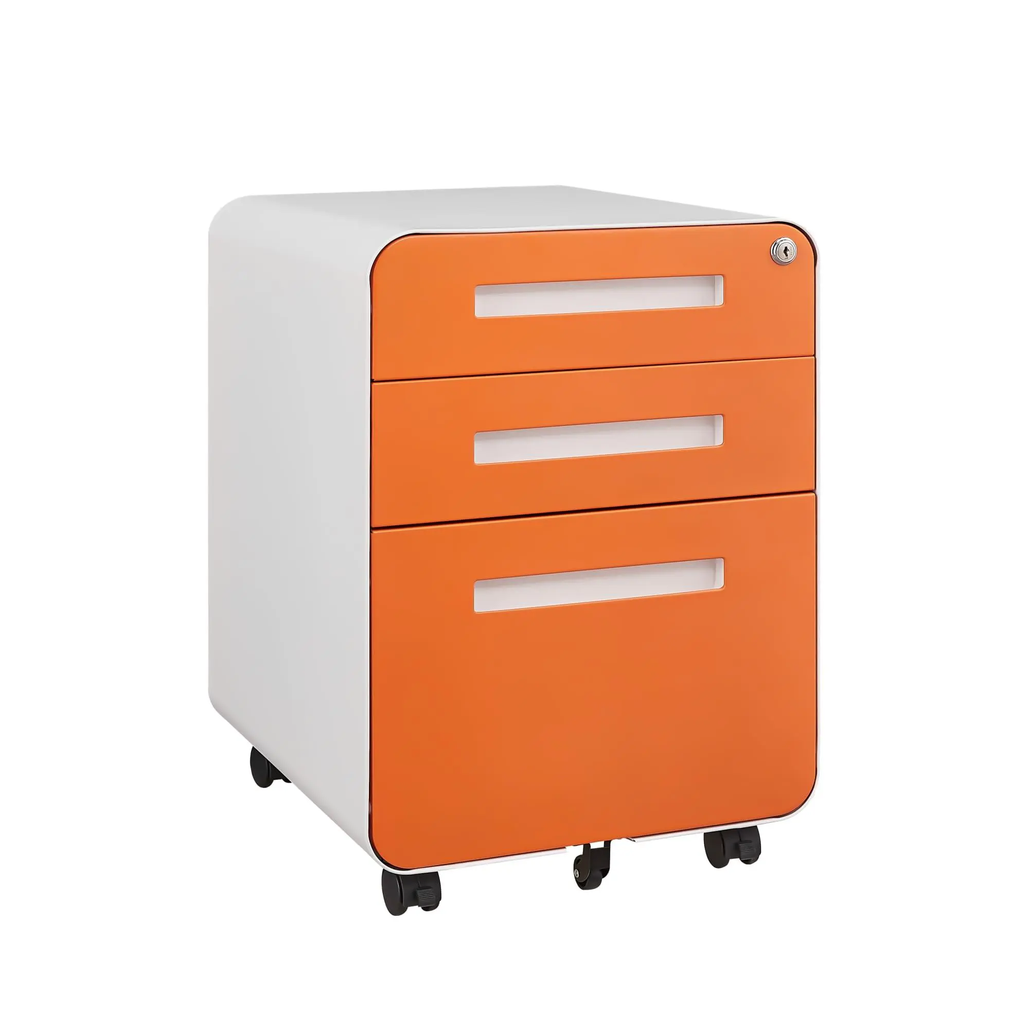 GARVEE 3 Drawer Mobile File Cabinet with Lock, Under Desk Metal Filing Cabinet for Home Office, Under Desk Storage with 5 Wheels for A4/Letter/Legal Size,Orange