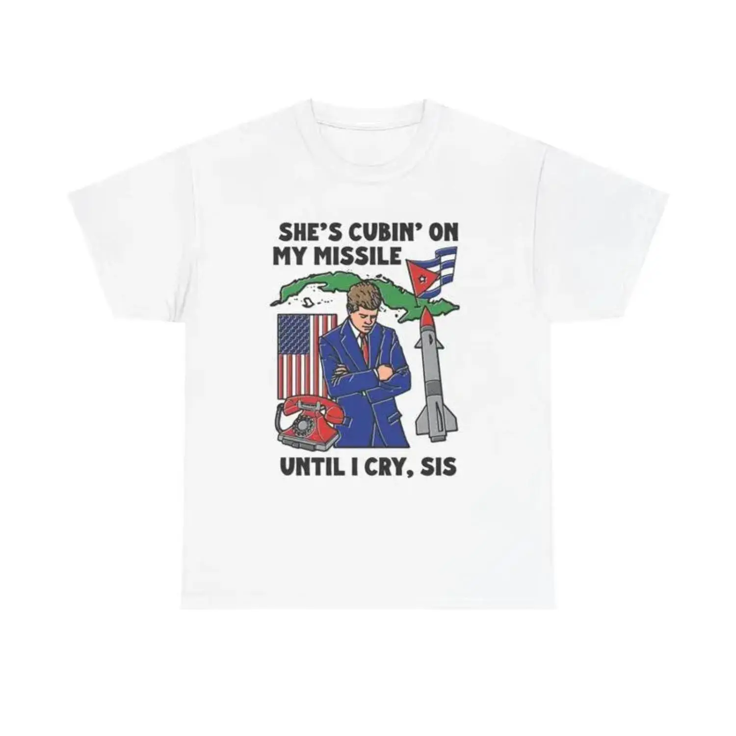 Women's Heavy Cotton T-shirt, Casual Shortsleeve Crew Neck with Inspirational Cuban Design Graphic