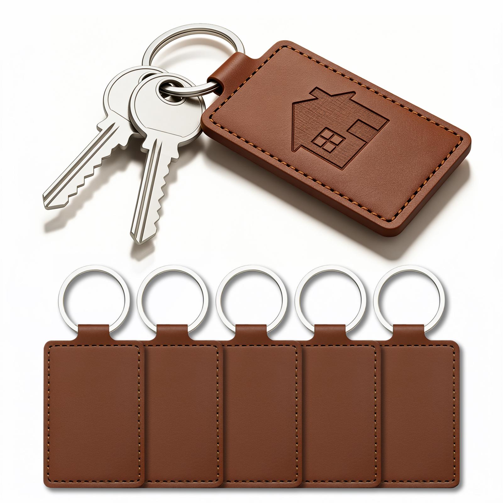 Leather Keychain Blanks Kit with Rings, Laser Engraving PU Leather Key Fob for DIY Crafts