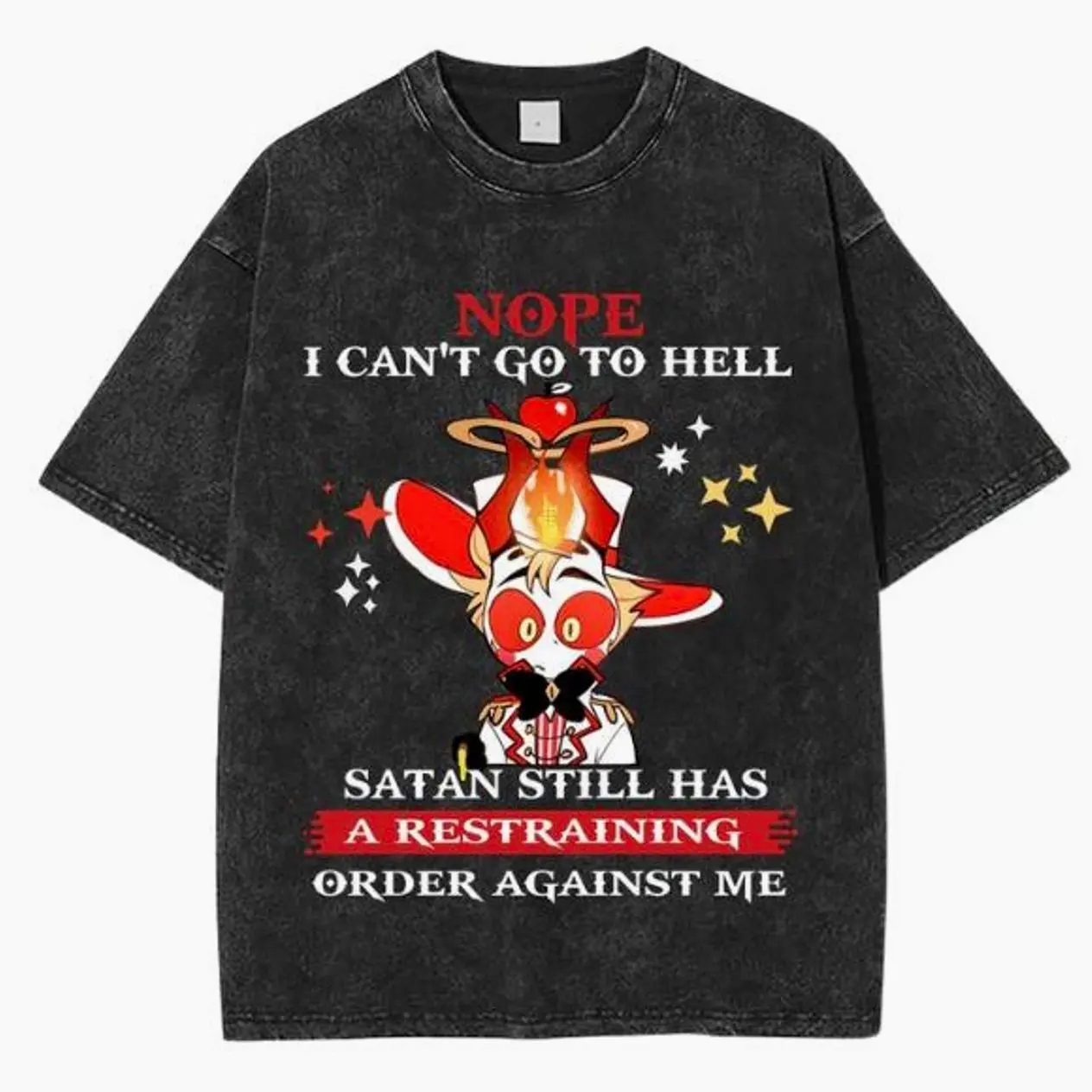 Satan�s Restraining Order T Shirt, Hazbin Hotel Graphic Tee, Funny Viral Cartoon Shirt, Unisex Fan Apparel, For Men, For Women T