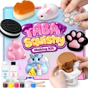 Funewest Taba Squishy Making Kit -DIY Squishy Maker with 6 Bakery Molds & 18OZ AB Silicone, Flex Rubber, Flocking Powder, Squishies Craft Kit for Girls 8-12, Make Your Own Sensory Fidget Toys