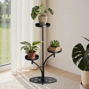 Summervibes Indoor 3 Tier Black Plant Stand, Tall Metal Plant Stand, Heavy-duty Base in the Shape of a Four-leaf Clover, Layered Modern Flower Pot Rack, Suitable for Courtyards, Patios, Living Rooms