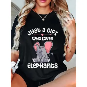100% Cotton Funny Just A Girl Who Loves Elephants Gift For Women T-Shirt